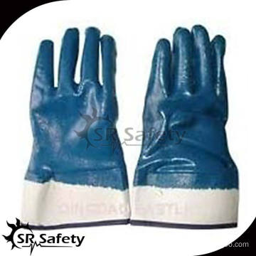 SRSAFETY Smooth nitrile safety cuff nitrile dip gloves with safety cuff,best quality